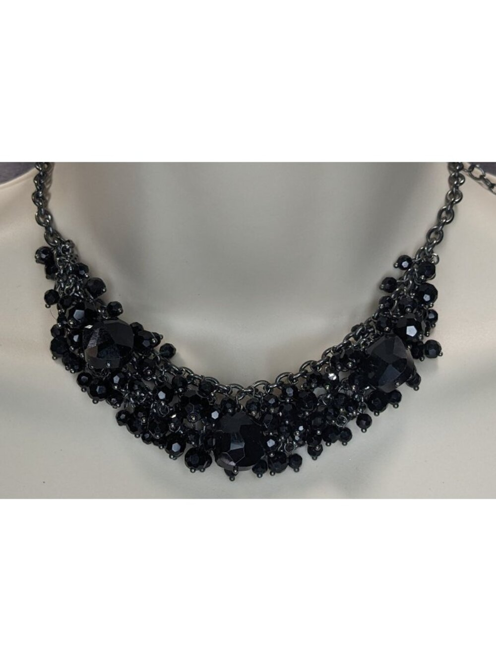 Gothic Vampire Glam Black Beaded Cluster Statement Necklace